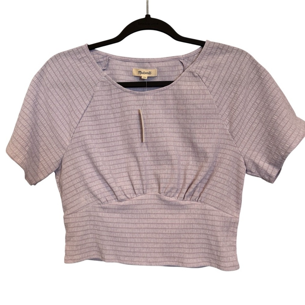 Madewell Shirred Crewneck Crop Top Lavender Size M NWT - Picture 2 of 7